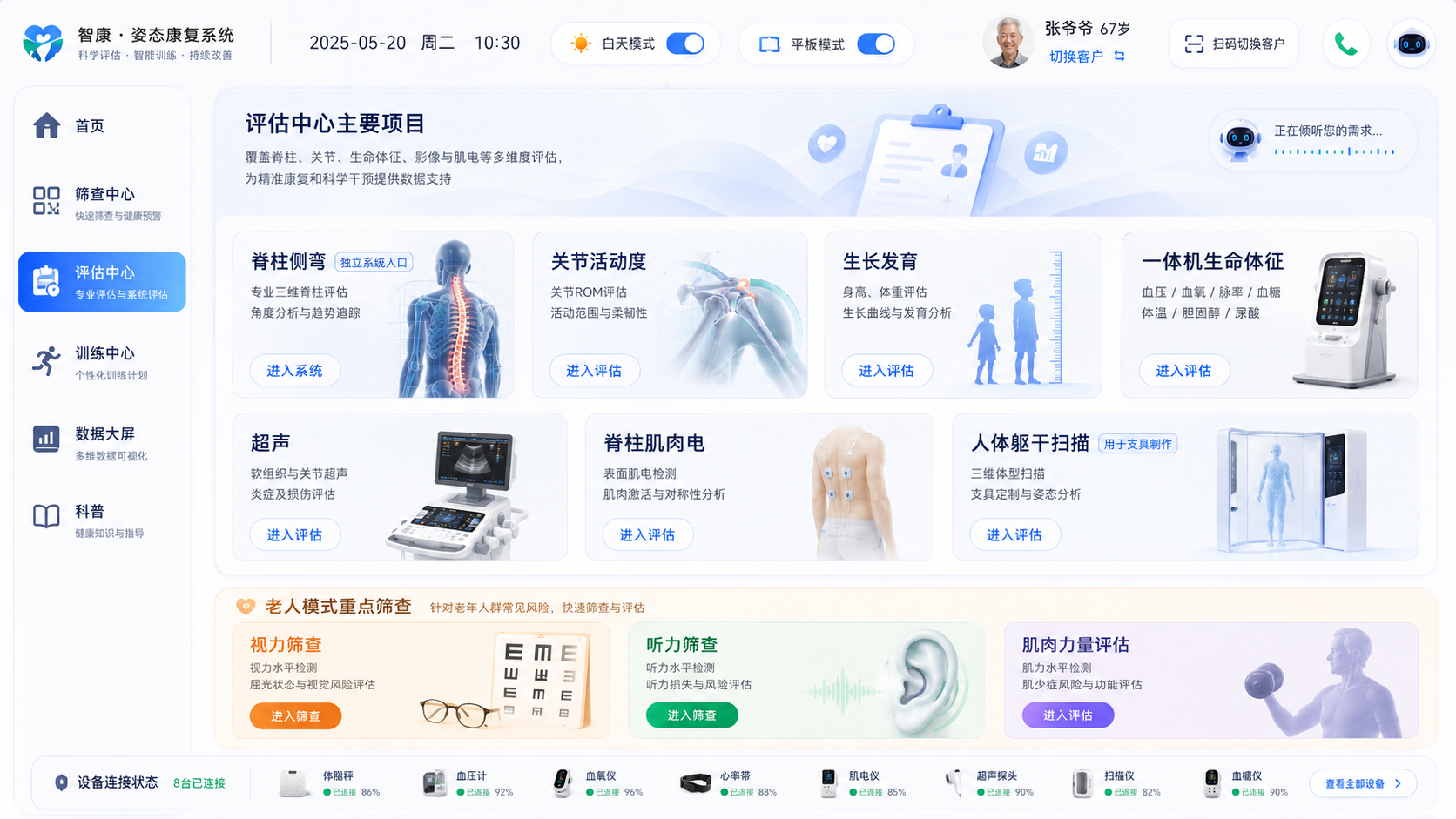 院内评估系统界面，展示多学科评估项目