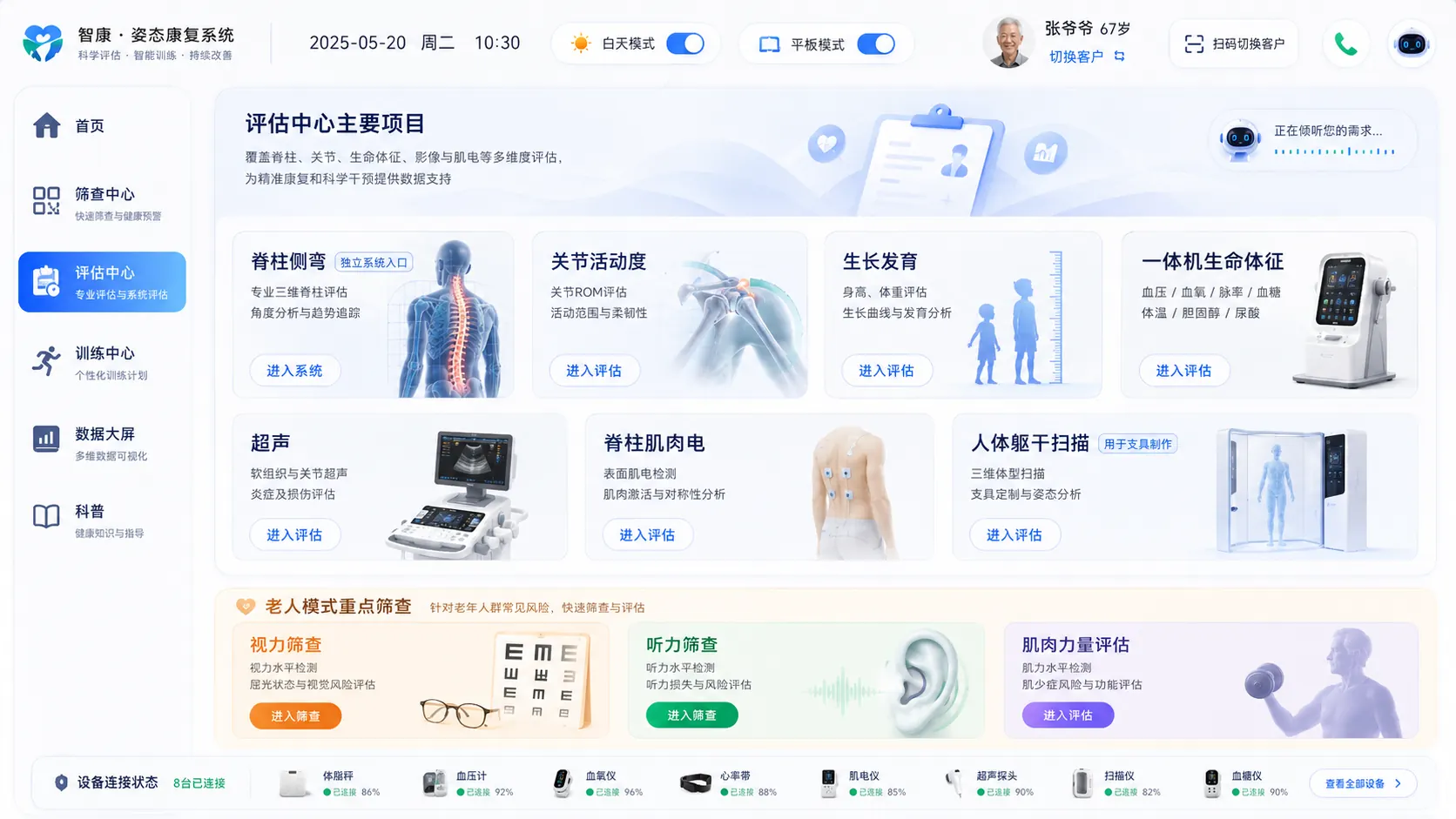 院内评估系统界面,展示多学科评估项目